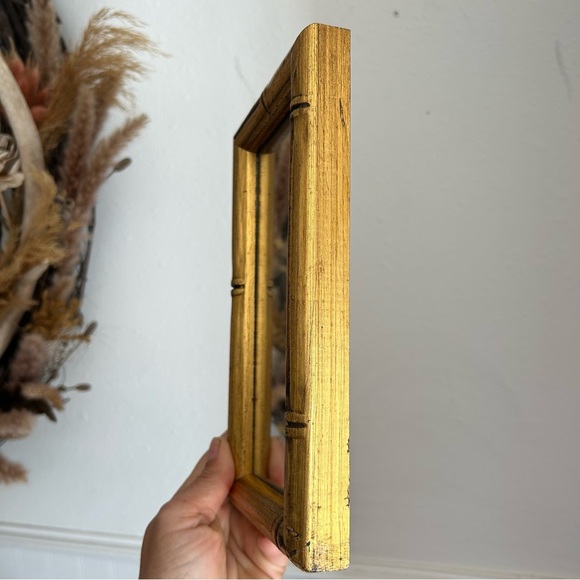 Vintage Gold Wood Bamboo Framed Wall or Vanity Mirror 9” - Picture 2 of 6